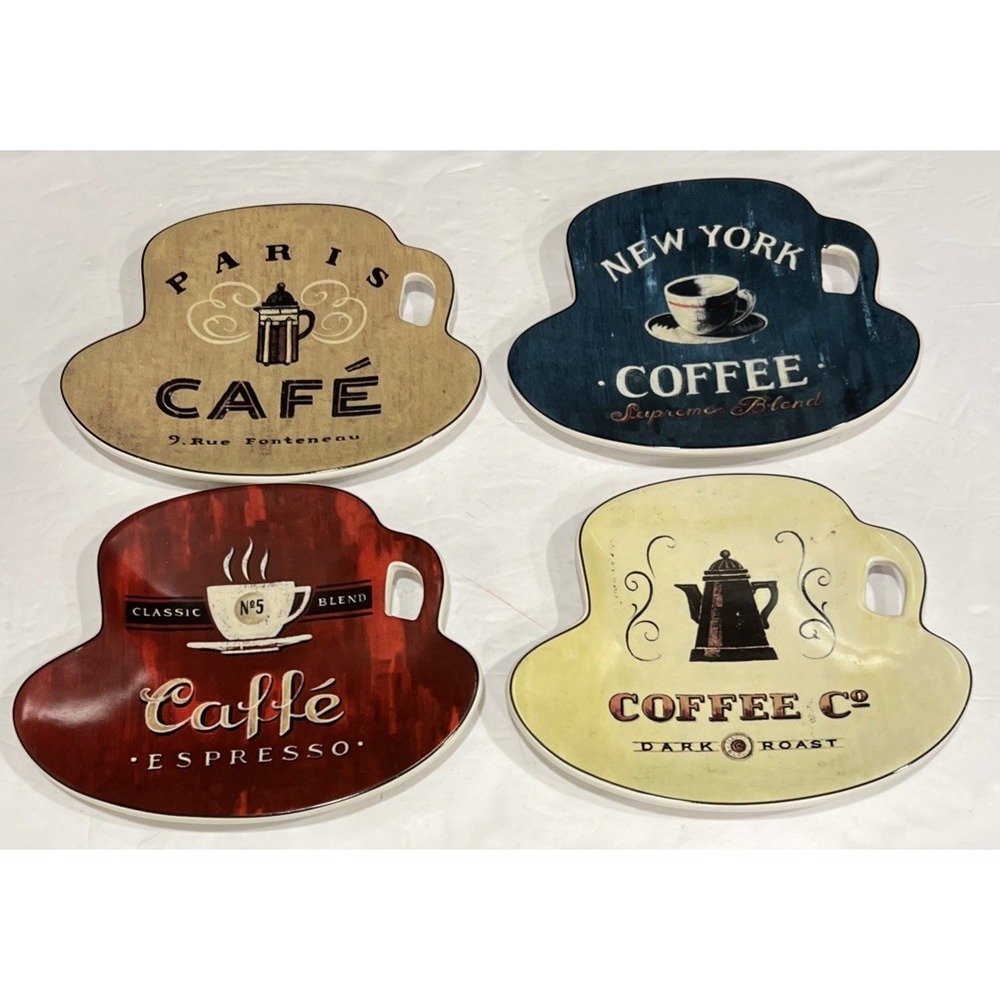 Sakura Coffee Break Earthenware Coffee Cup Shaped App Snack Plates Set of 4